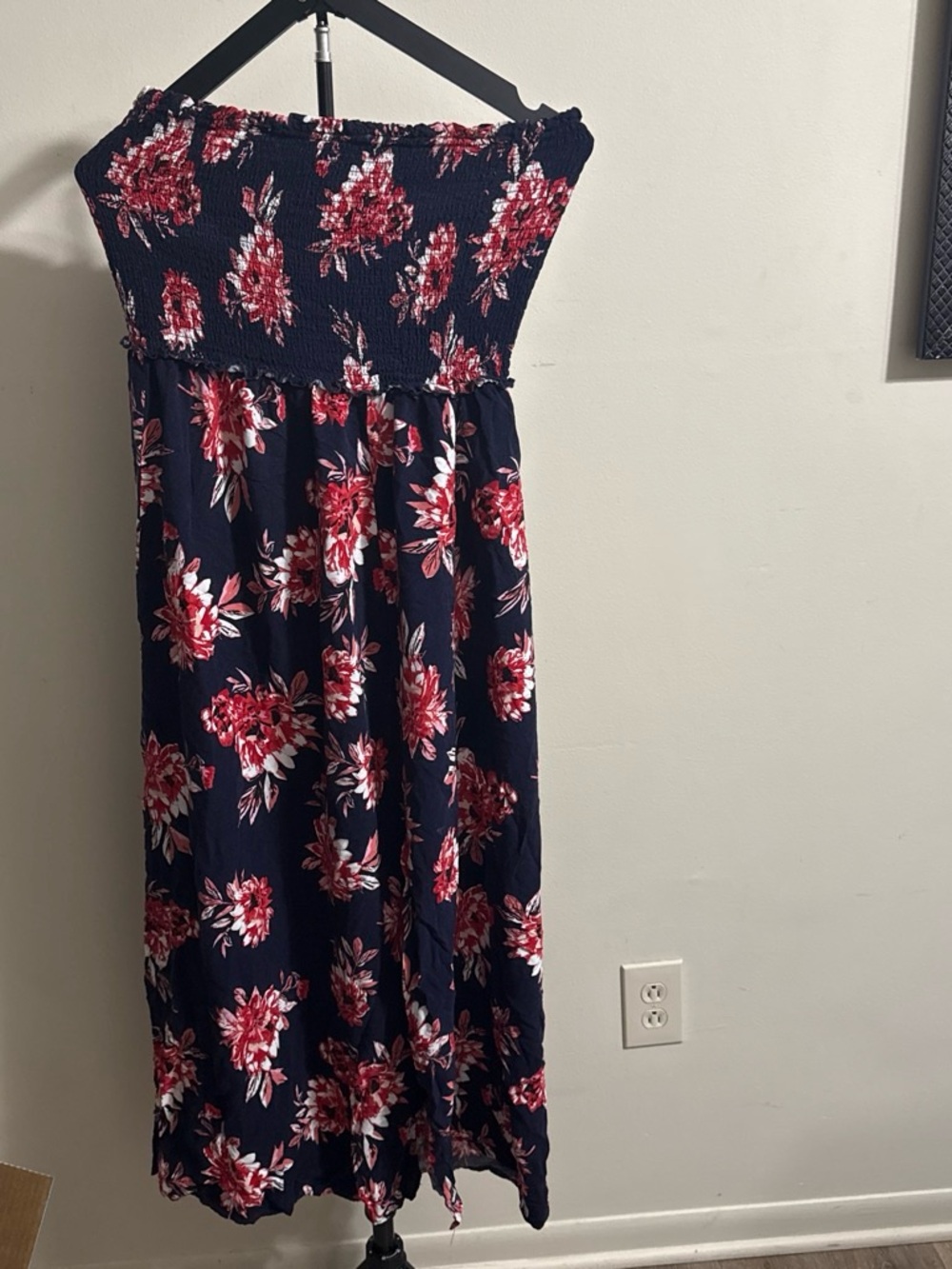 Floral Strapless Maxi Dress - Navy & Red